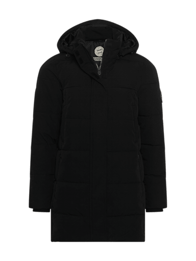 Ladies black coat with hood deals