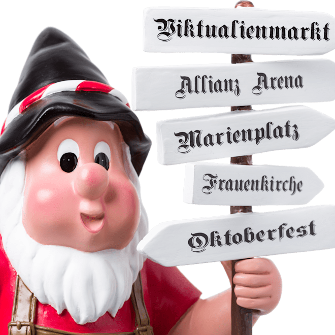 Gartenzwerg mit Wegweisern Gartenzwerg mit Wegweisern