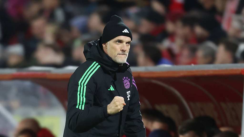 Bayern coach Thomas Tuchel celebrating away at Köln in the Bundesliga.