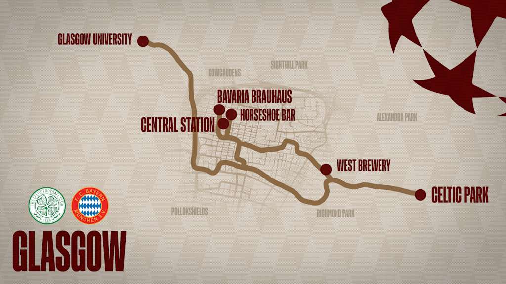 A map of Glasgow with points of interest.