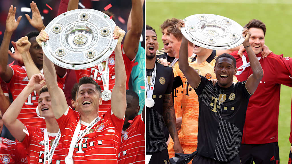 Robert Lewandowski und David Alaba jubeln mit der Meisterschale