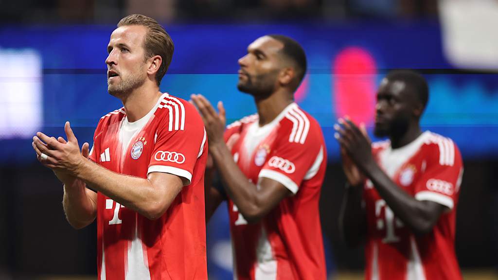 Harry Kane, Jonathan Tah and Dayot Upamecano after the Club World Cup quarter-final between FC Bayern and Paris Saint-Germain