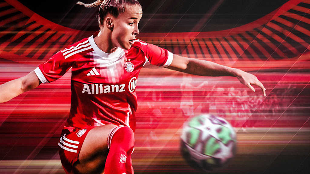 Grafik Giulia Gwinn bei der Ball-Annahme in der Allianz Arena
