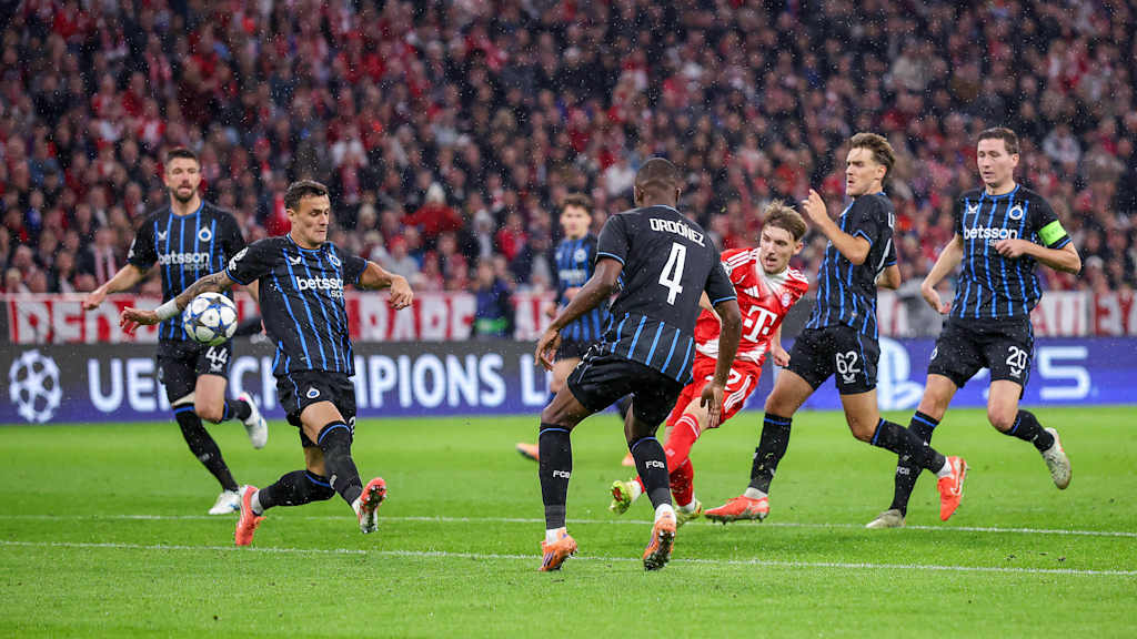 Lennart Karl scores the opener in the Champions League match against Brugge