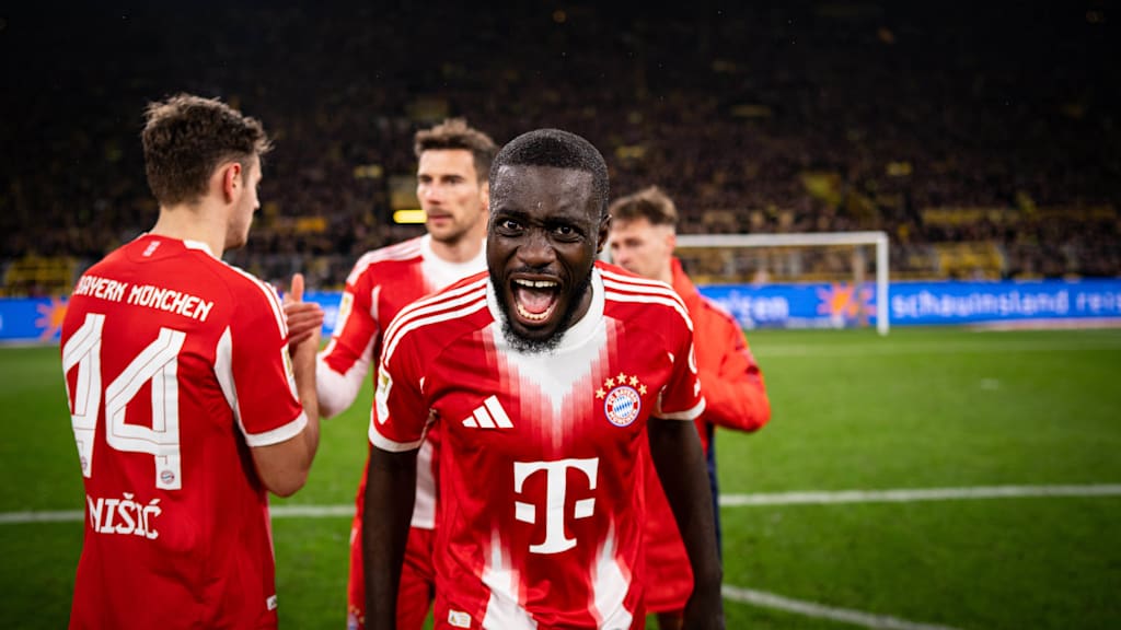 Dayot Upamecano celebrates in the camera in Dortmund