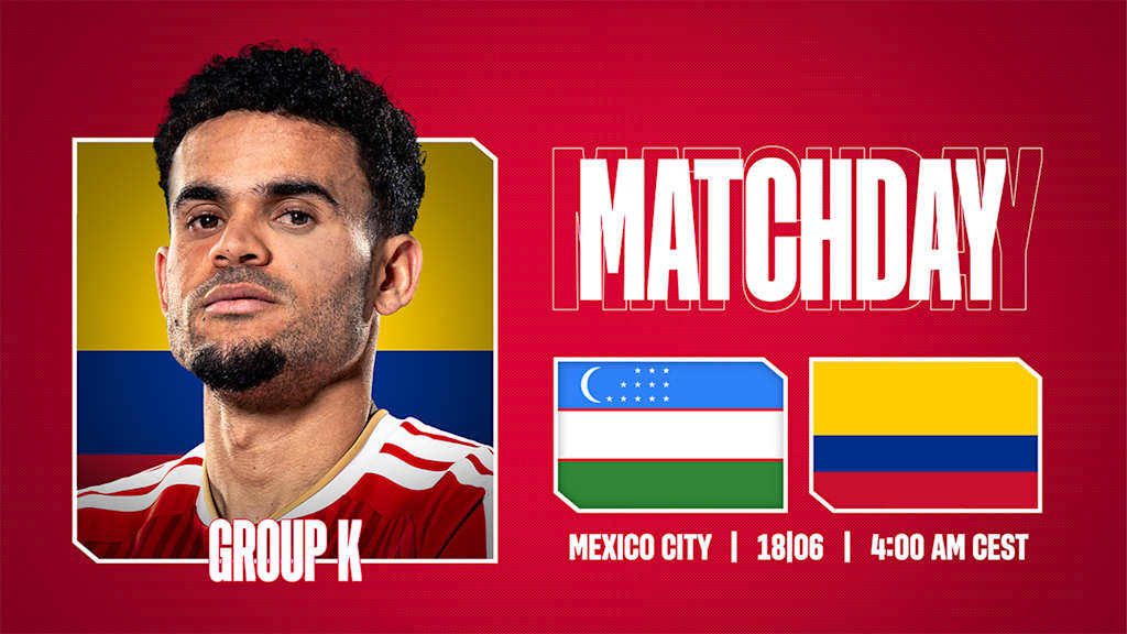 Grafik mit Porträtfoto von Luis Diaz, den Flaggen von Usbekistan und Kolumbien und dem Schriftzug Matchday