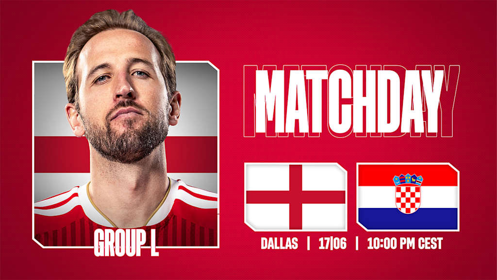 Grafik mit Porträtfoto von Harry Kane, den Flaggen von England und Kroatien und dem Schriftzug Matchday