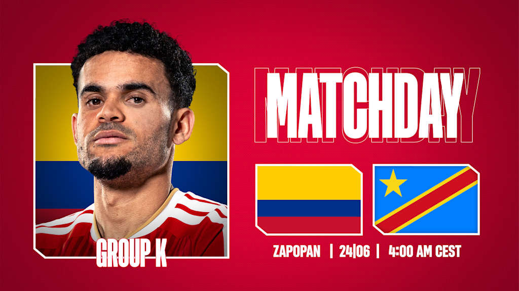 Grafik mit Porträtfoto von Luis Diaz, den Flaggen von Kolumbien und DR Kongo und dem Schriftzug Matchday