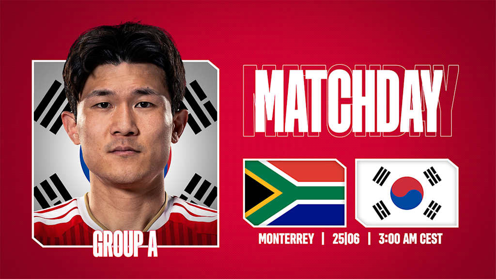 Grafik mit Porträtfoto von Minjae Kim, den Flaggen von Südkorea und Südafrika und dem Schriftzug Matchday