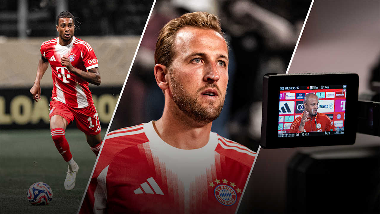 Grafik mit Harry Kane und Michael Olise bei FC Bayern TV PLUS