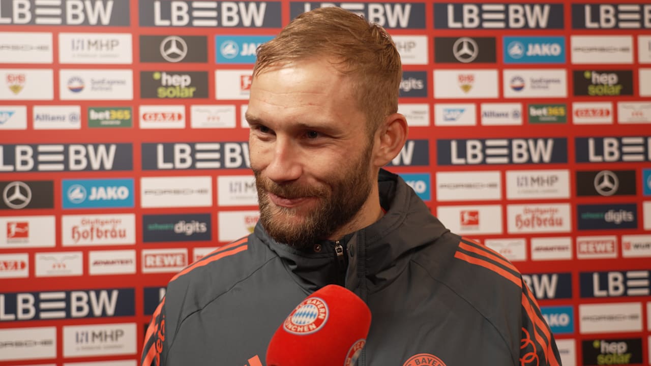 Konrad Laimer being interviewed after the VfB Stuttgart match