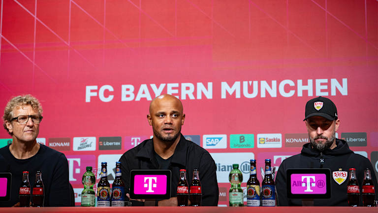 Vincent Kompany at the press conference after FC Bayern's Bundesliga match against VfB Stuttgart