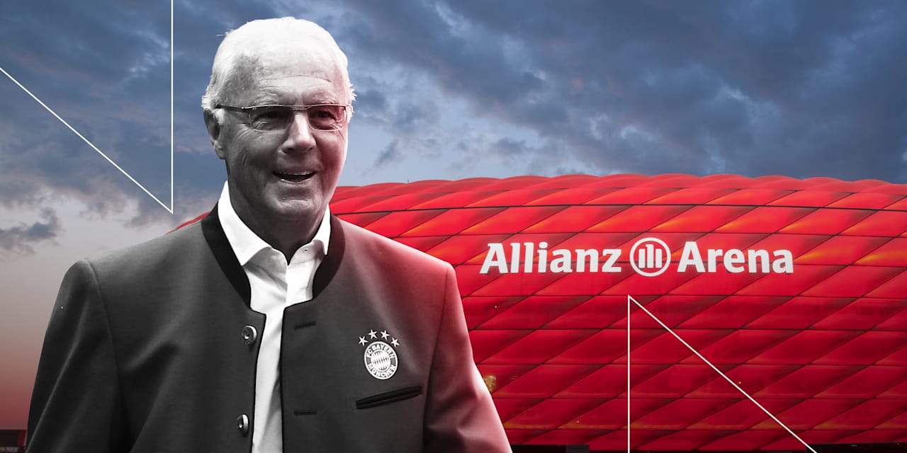 Franz Beckenbauer vor der Allianz Arena