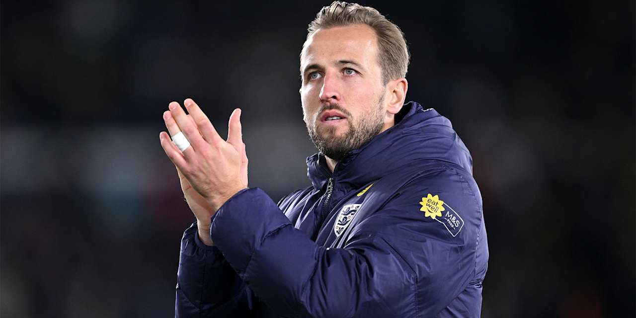 Harry Kane applauds the fans after England's victory in Finland