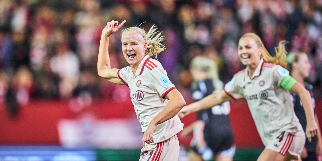 Pernille Harder jubelt nach einem Tor in der UWCL gegen den FC Arsenal