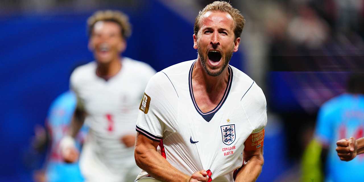 England's Harry Kane celebrates his brace against Congo in the World Cup round of 32