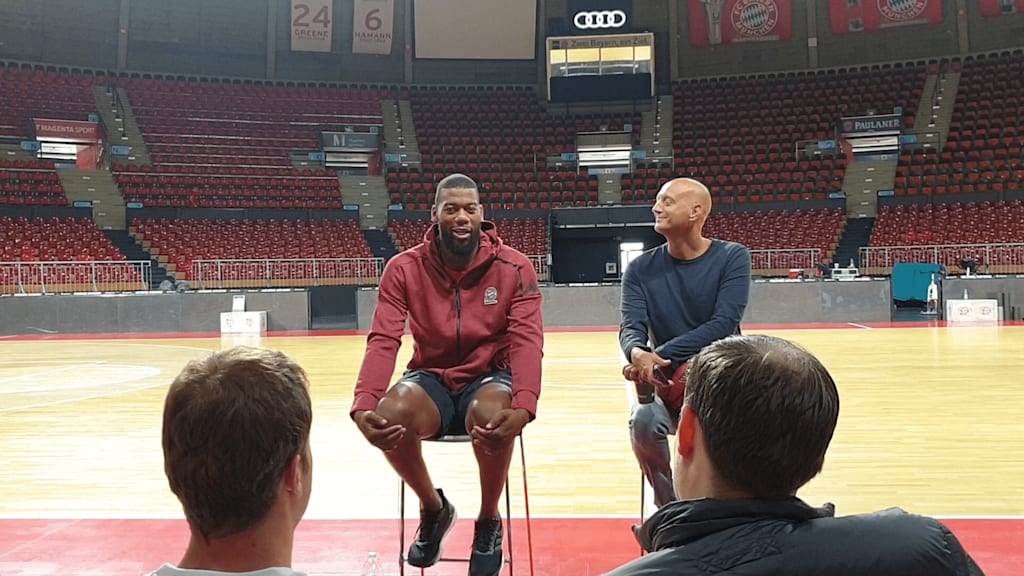 Greg Monroe beim Media Talk im Audi Dome in München // FC Bayern Basketball