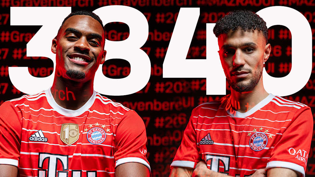 Ryan Gravenberch waehlt die 38, Noussair Mazraoui trägt die 40 beim FC Bayern.