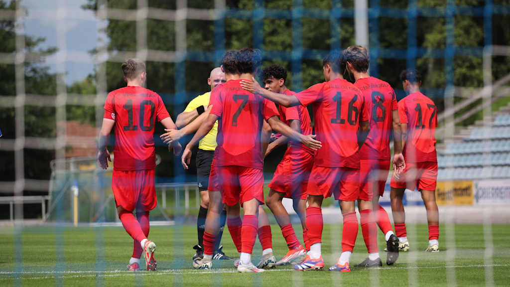 FC Bayern Amateure stehen im Kreis und jubeln