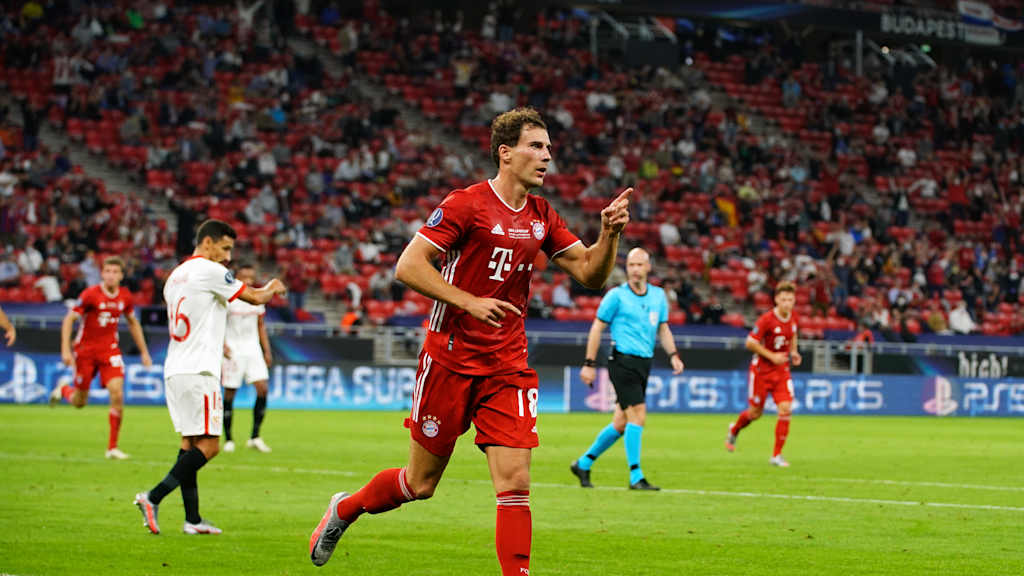 Leon Goretzka vom FC Bayern jubelt nach seinem Tor gegen den FC Sevilla im UEFA-Supercup.