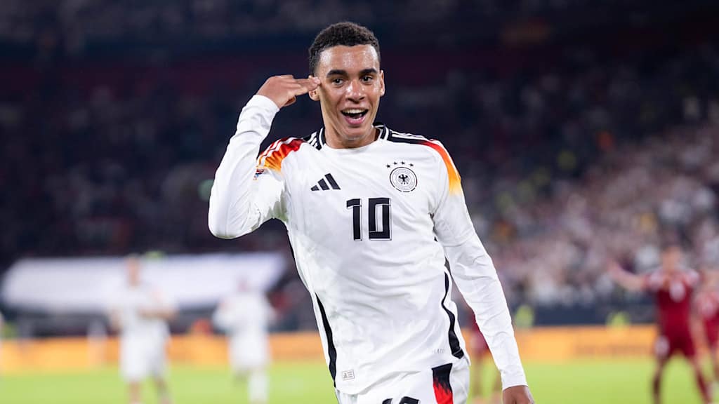 Jamal Musiala celebrates a goal against Hungary