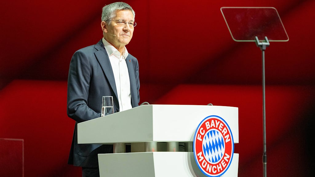 President Herbert Hainer during his speech at the 2024 FC Bayern Annual General Meeting.