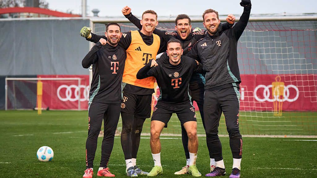 Siegerteam im FC Bayern-Training: Guerreiro, Peretz, Ibrahimovic, Goretzka, Kane