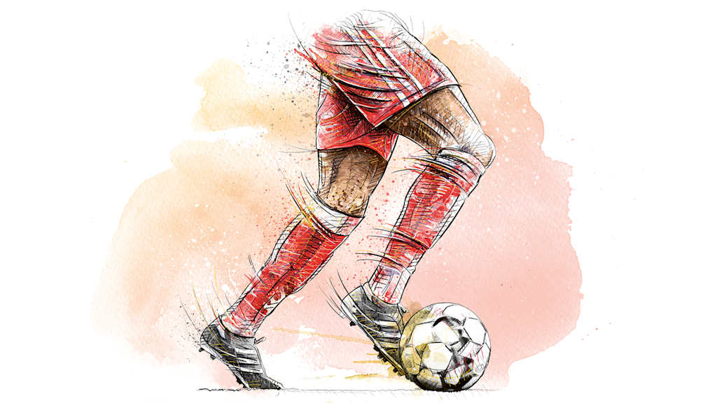 An illustration showing Franz Beckenbauer dribbling.