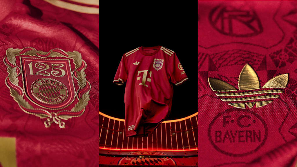 FC Bayern und adidas präsentieren Sondertrikot zum 125. Club-Geburtstag in Bordeaux-Rot mit goldenen Verzierungen