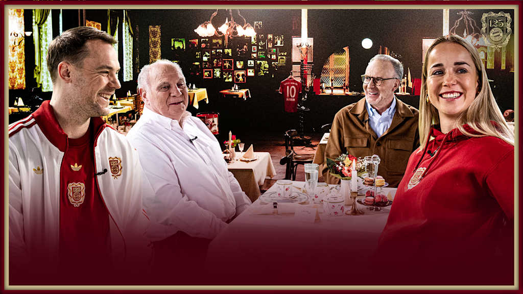 Grafik mit Manuel Neuer, Uli Hoeneß, Karl-Heinz Rummenigge und Giulia Gwinn