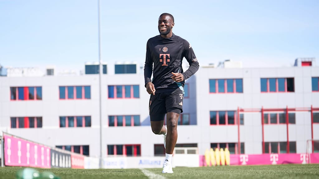 FC Bayern player Dayot Upamecano completes an individual training session at Säbener Straße.
