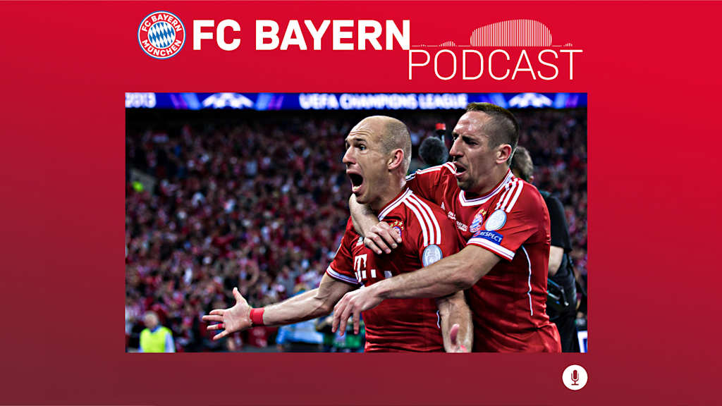 Arjen Robben jubelt im Champions League-Finale 2013: Titelbild zu Folge 60 des FC Bayern Podcasts