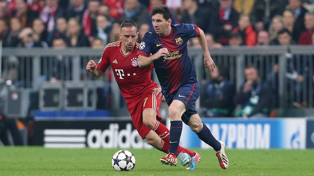 Franck Ribéry im Zweikampf mit Lionel Messi im Halbfinal-Hinspiel der Champions League 2013.
