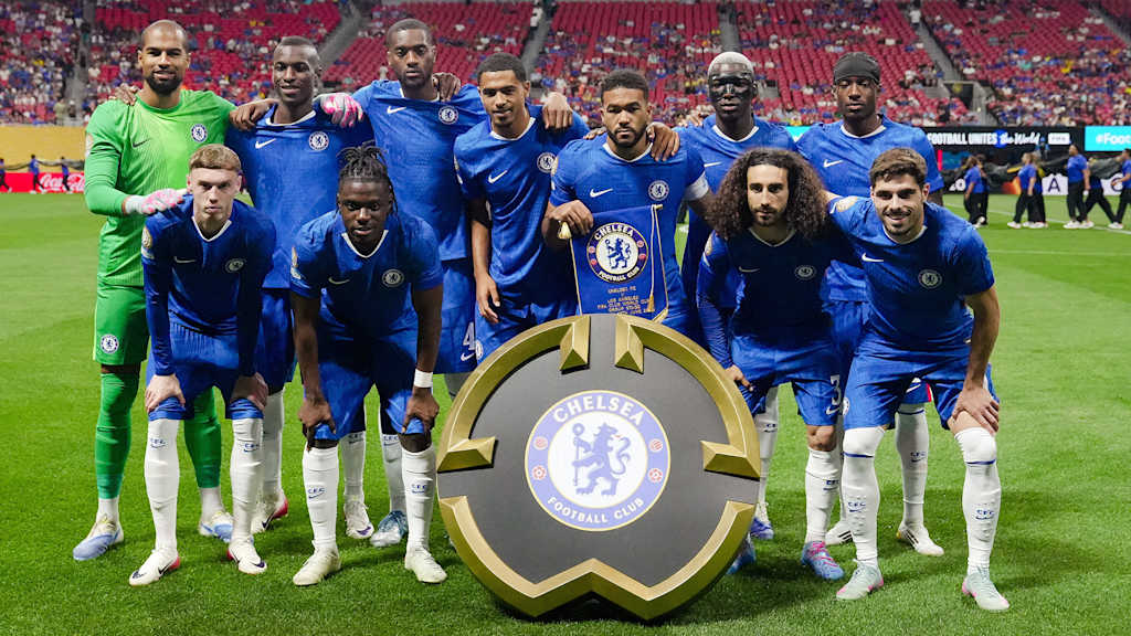 The Chelsea team line up before the Club World Cup match against CR Flamengo