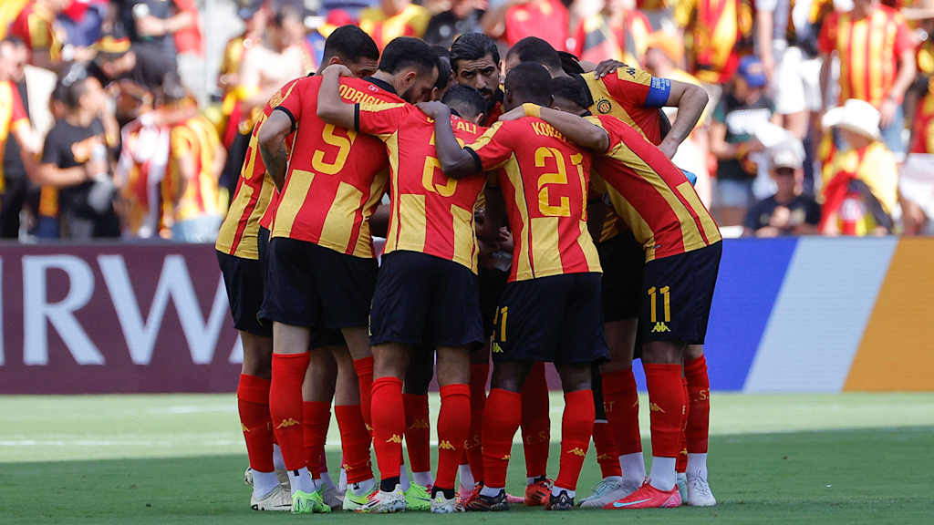 The Esperance Tunis team line up before the Club World Cup match against Los Angeles FC.