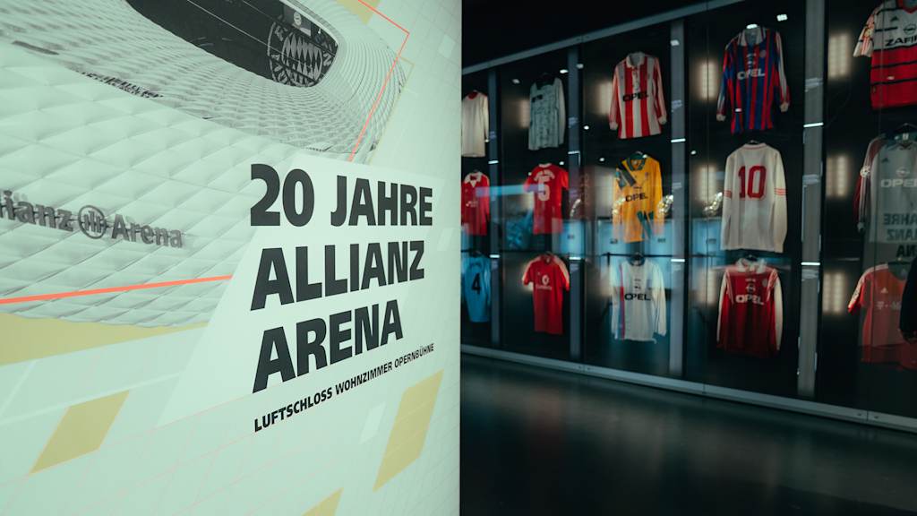 Screen in the '20 Years of the Allianz Arena' special exhibition at the FC Bayern Museum.