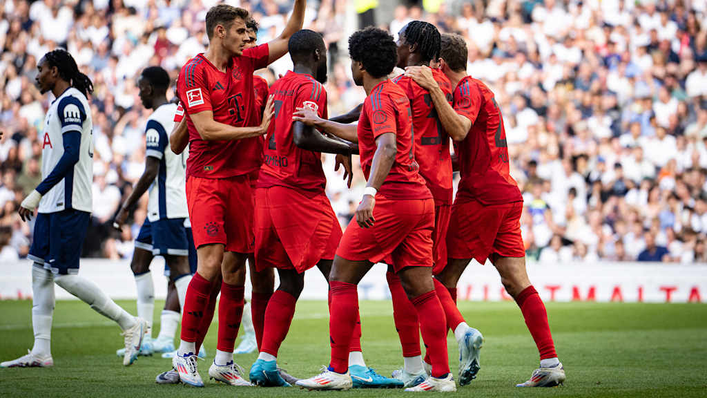 FC Bayern players celebrate a goal in a friendly against Tottenham Hotspur