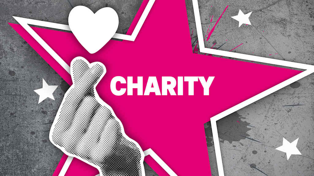 Das Wort Charity steht in einem Magenta-farbenen Stern