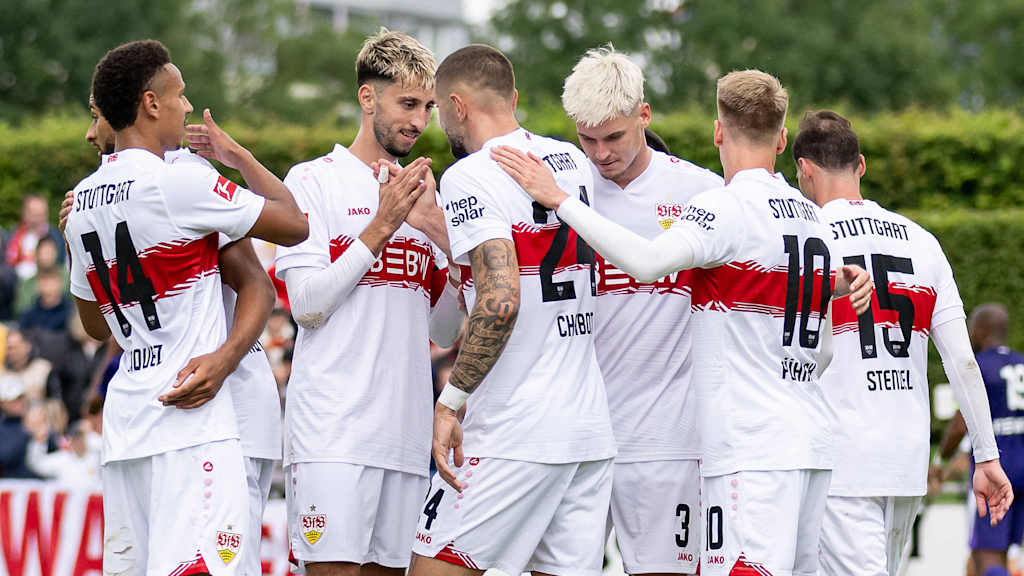 VfB Stuttgart celebrating a goal in a friendly
