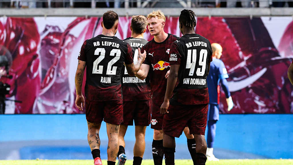 RB Leipzig players celebrate a goal in the friendly against Atalanta.