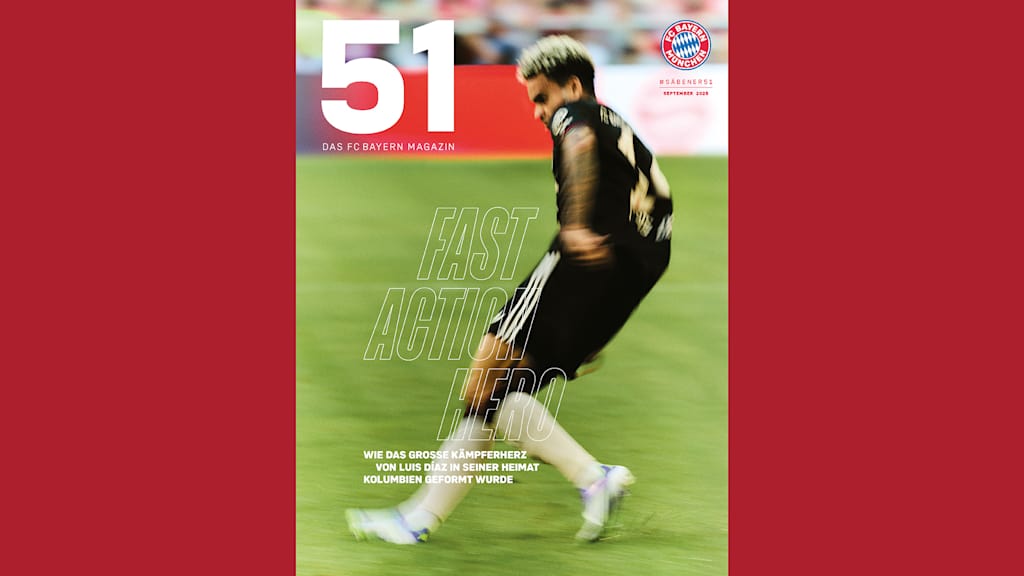 Cover der FC Bayern Magazin 51-Ausgabe September 2025 mit Neuzugang Luis Díaz