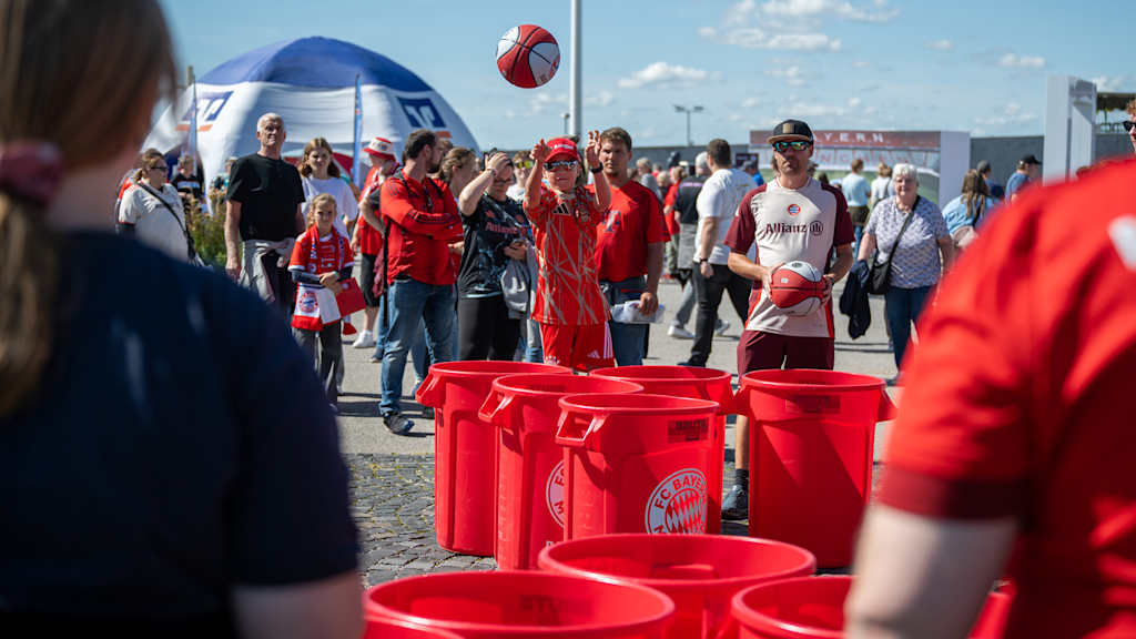 Information stands on the esplanade of the Allianz Arena