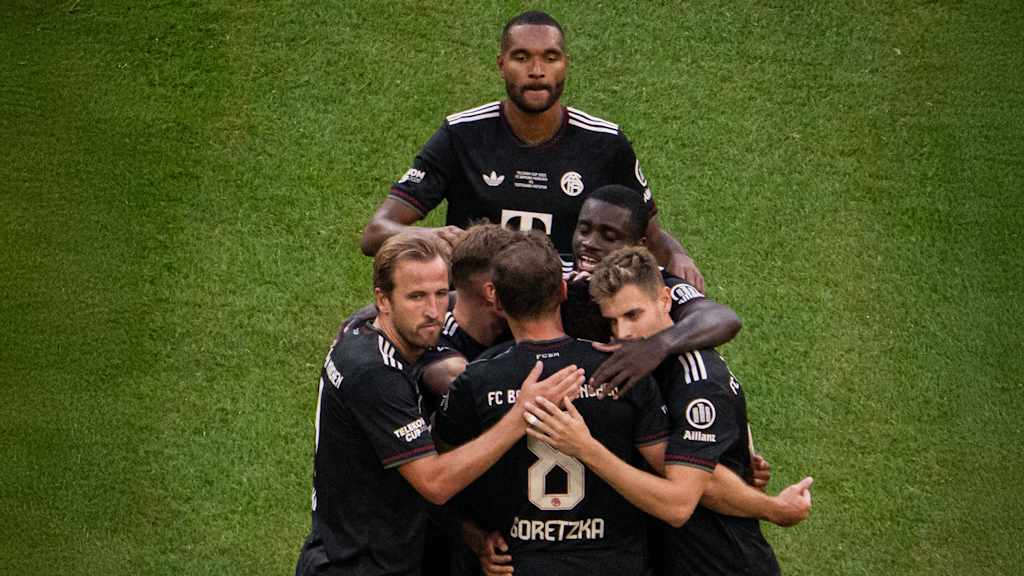 FC Bayern players celebrating a goal against Tottenham during pre-season
