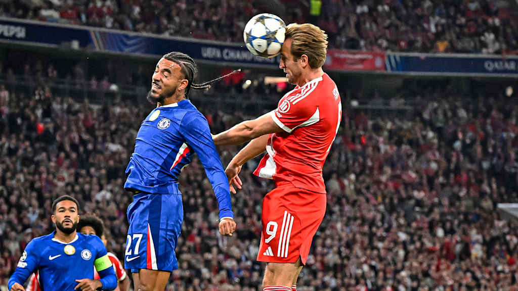 Harry Kane beim Kopfball im Champions League-Spiel gegen Chelsea