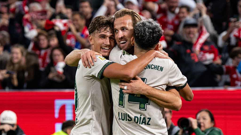 Harry Kane bejubelt sein Tor zum 3:0 im Bundesliga-Heimspiel des FC Bayern gegen den SV Werder Bremen.