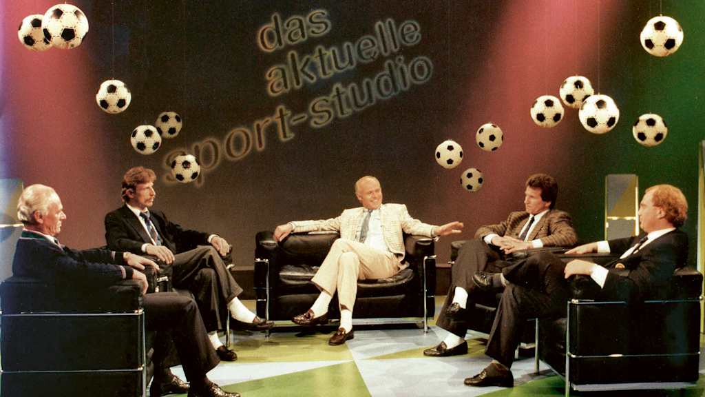 Szene aus dem Aktuellen Sportstudio mit Jupp Heynckes, Uli Hoeneß und Christoph Daum