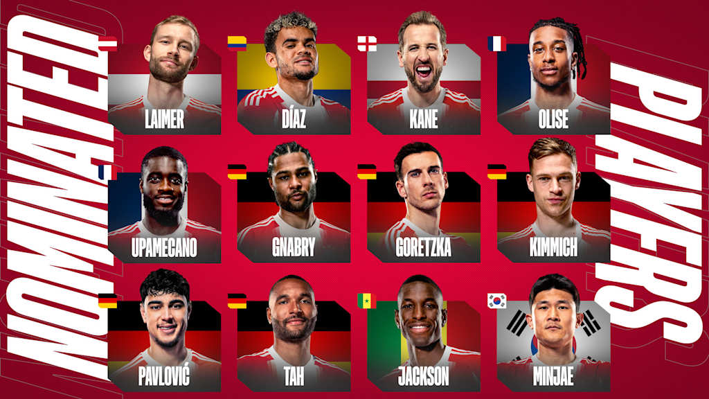 Grafik mit den nominierten Nationalspielern des FC Bayern für die Länderspielpause im Oktober 2025