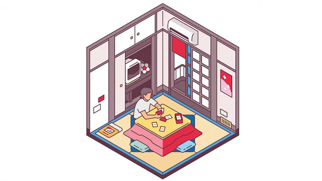 Illustration FC Bayern eCommerce: Ein Fan spielt am Tisch Karten.