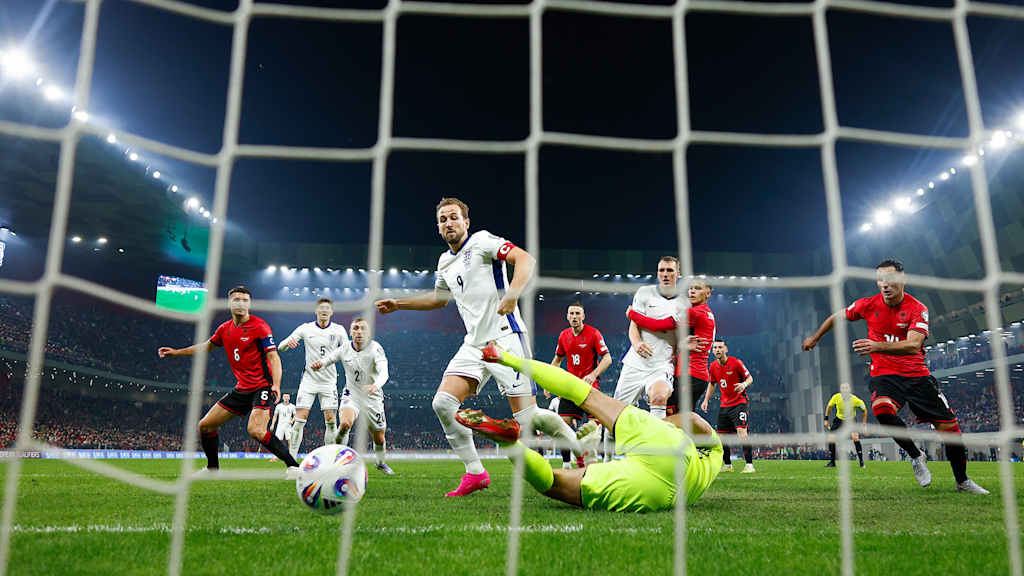 Harry Kane scores against Albania