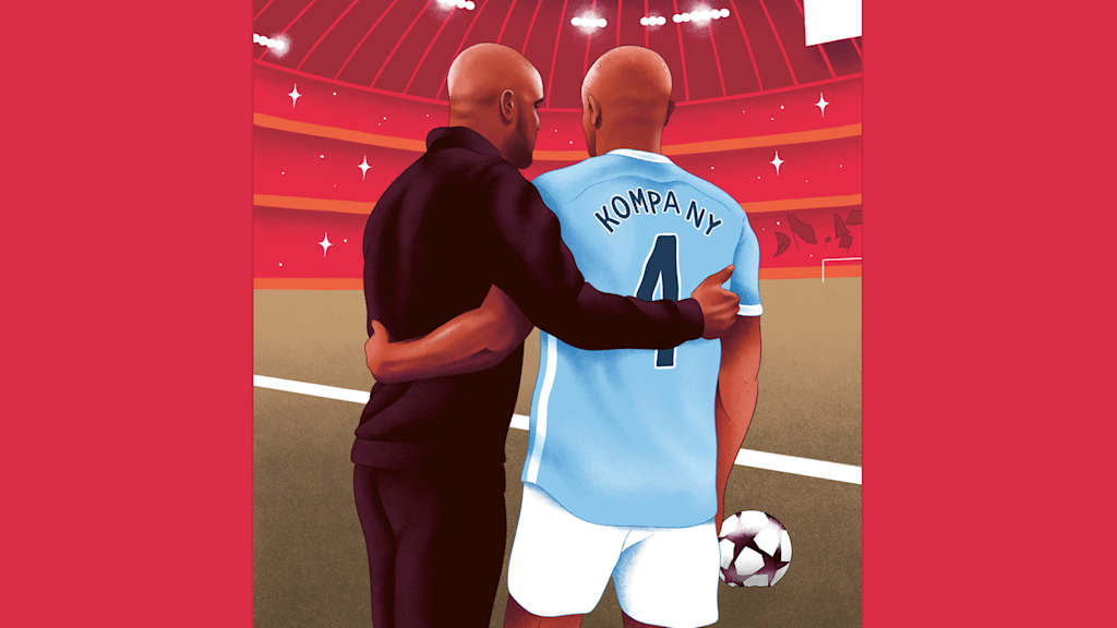Der Trainer Vincent Kompany nimmt den Spieler Kompany in den Arm